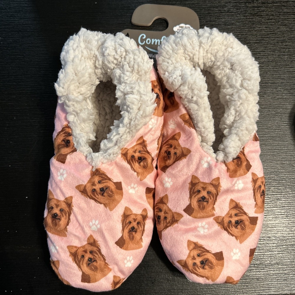Comfies Slippers Non Slip Comfies Dog Design One Size Yorkie Pink 1255‎